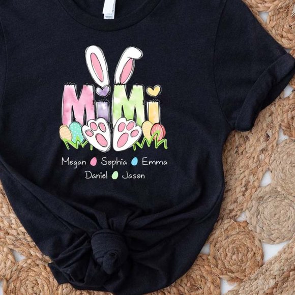 Personalized Easter Mimi TShirt With Kids Names, Custom Easter Mom T-Shirt - Picture 3 of 5